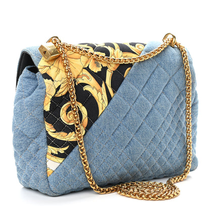 Versace Denim Barocco Printed Icon Small Crossbody Bag Blue 3 of 9