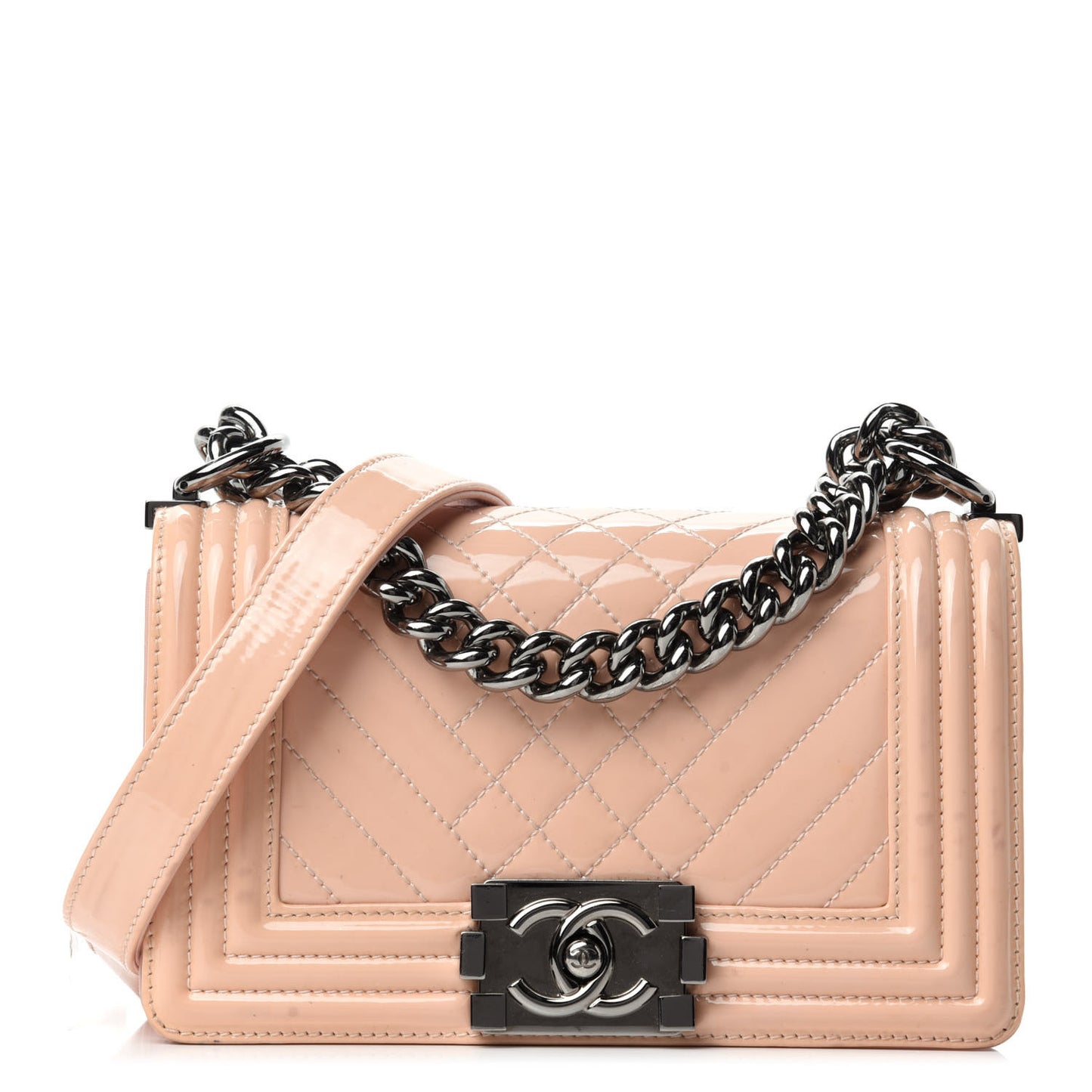Patent Chevron Quilted Medium Boy Flap Light Pink