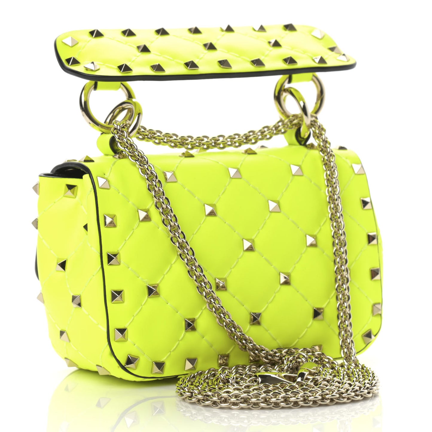 Calfskin Micro Rockstud Spike Shoulder Bag Lime