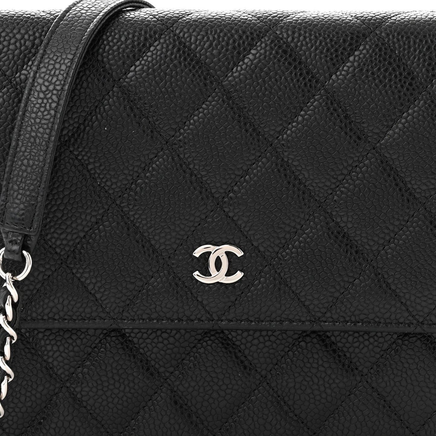 Caviar Quilted Square Wallet On Chain WOC Black