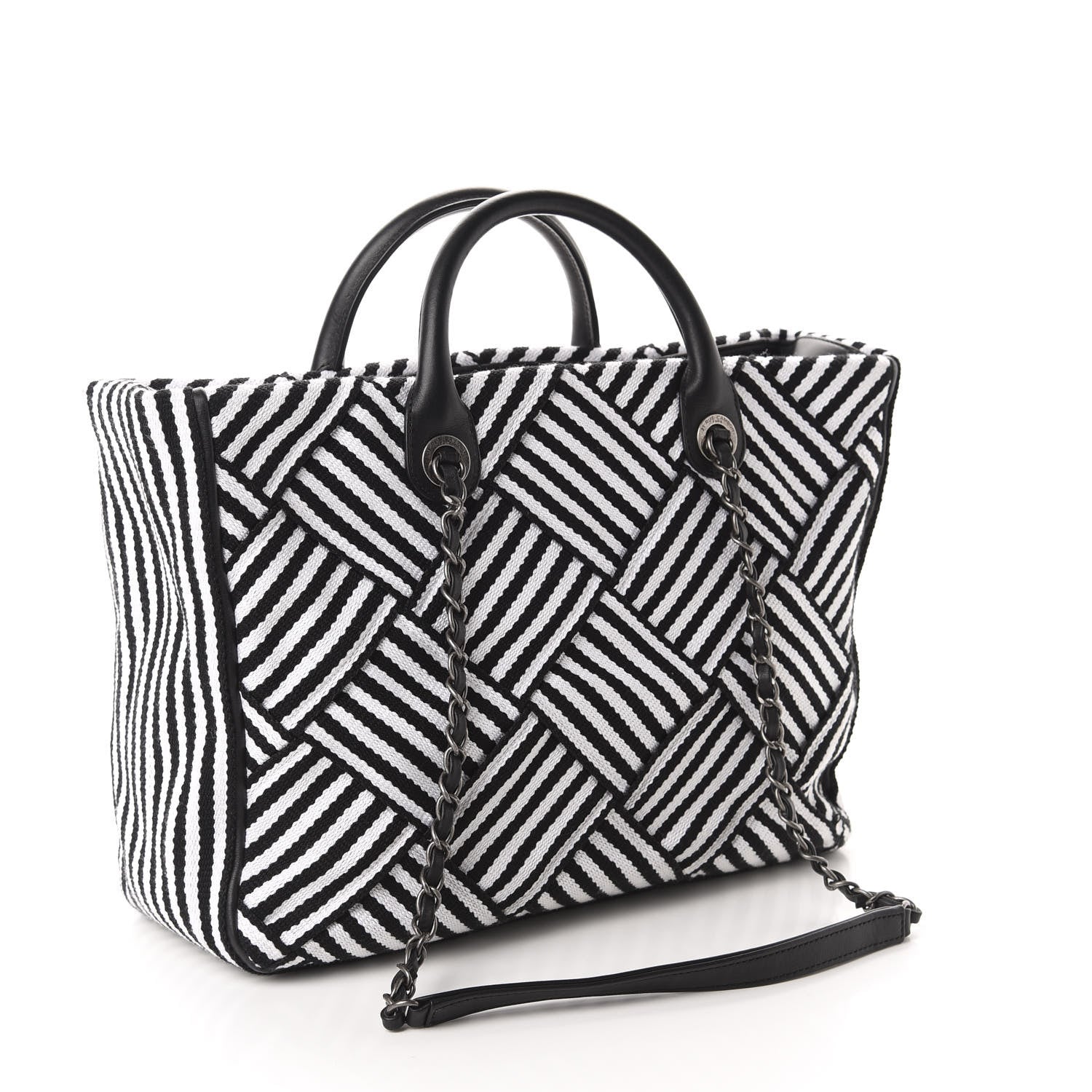 Chanel Woven Canvas Large Easy Shopping Tote Black White 4 of 10