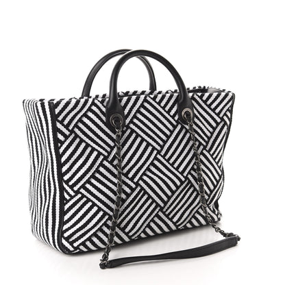 Chanel Woven Canvas Large Easy Shopping Tote Black White 4 of 10