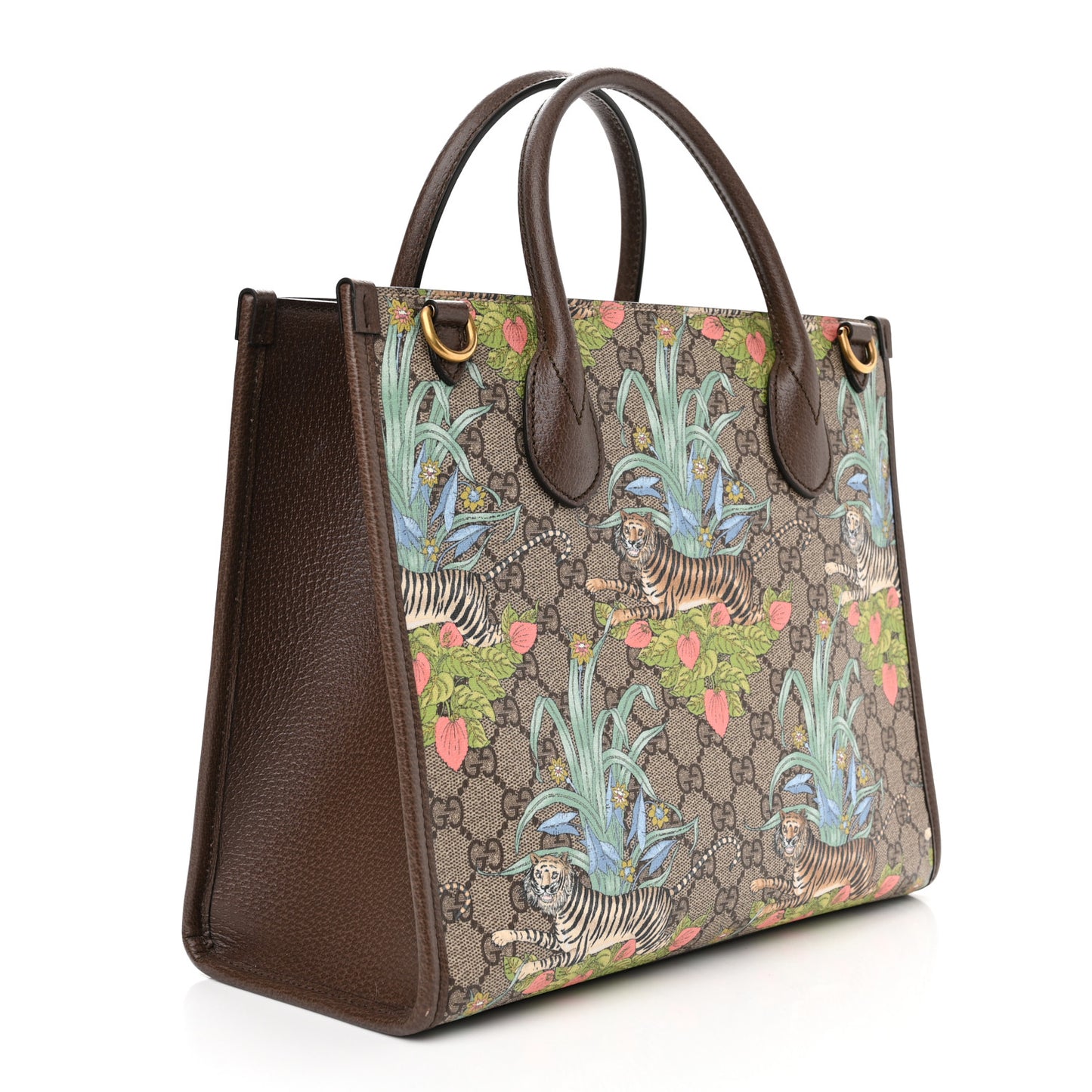 GG Supreme Monogram Tiger Savanah Textured Dollar Calfskin Small Retro Interlocking G Tote Bag Beige Ebony Multicolor New Acero