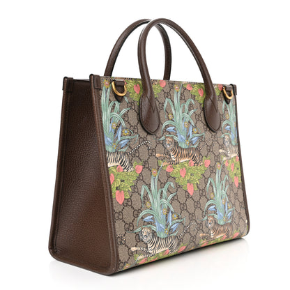 Gucci GG Supreme Monogram Tiger Savanah Textured Dollar Calfskin Small Retro Interlocking G Tote Bag Beige Ebony Multicolor New Acero 3 of 14