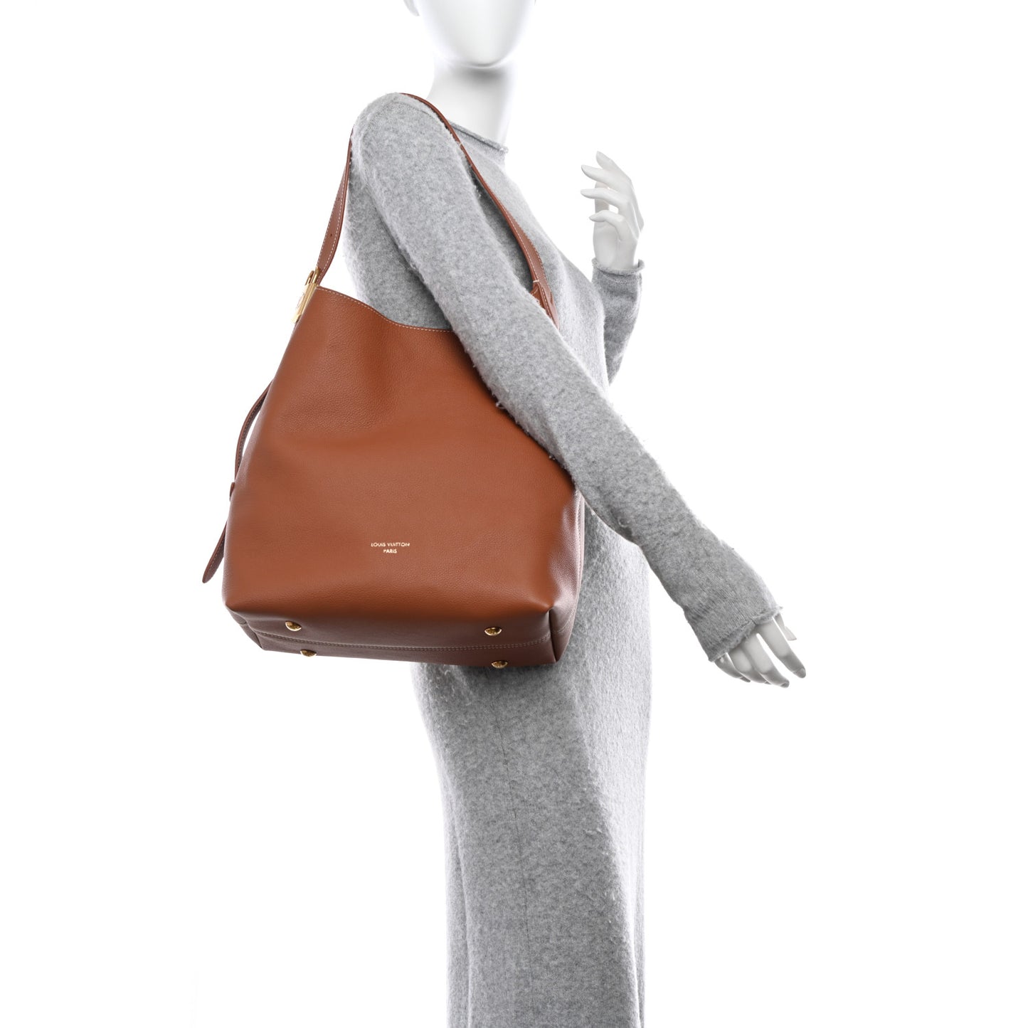 LOUIS VUITTON Grained Calfskin Low Key Hobo MM Cognac