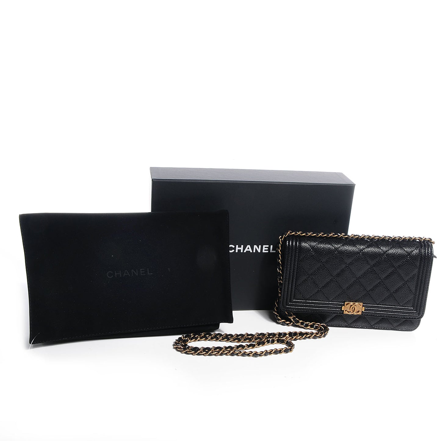 Caviar Quilted Boy Wallet On Chain Black