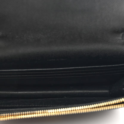 Saint Laurent Grain De Poudre Matelasse Chevron Monogram Envelope Chain Wallet Black 5 of 10