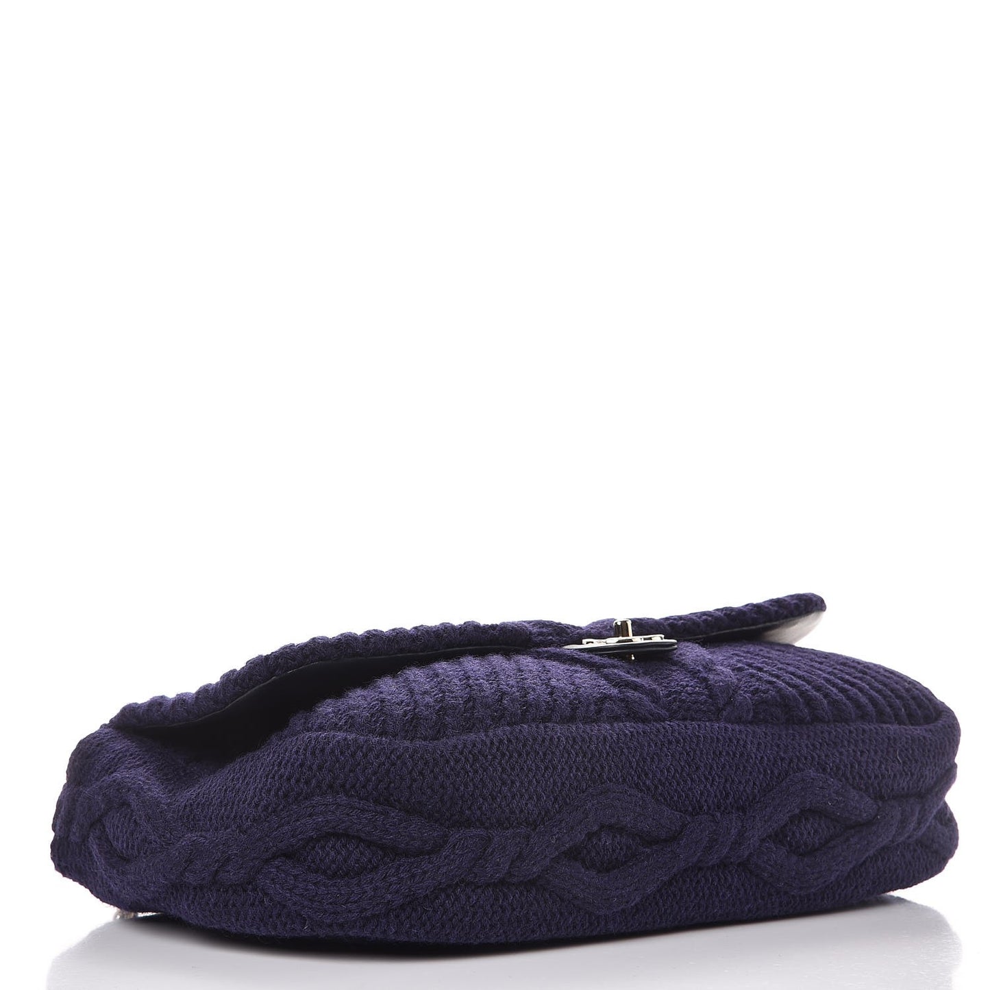 Cable Knit Calfskin Flap Bag Navy Blue