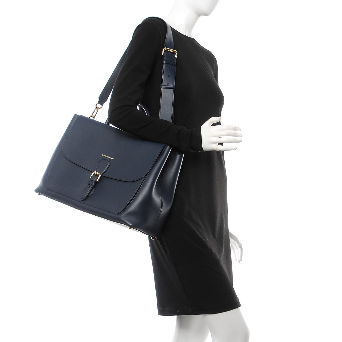 Smooth Bonded Calfskin Large Saddle Tote Blue Carbon