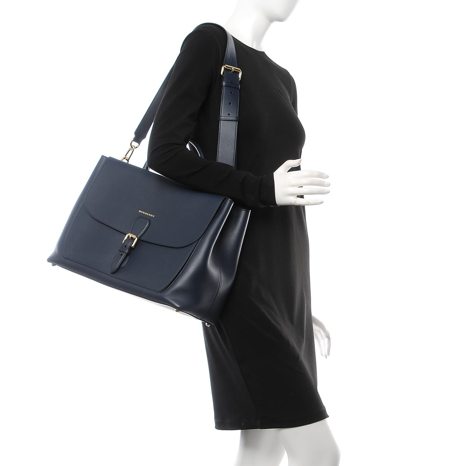 Burberry Smooth Bonded Calfskin Large Saddle Tote Blue Carbon 2 of 7