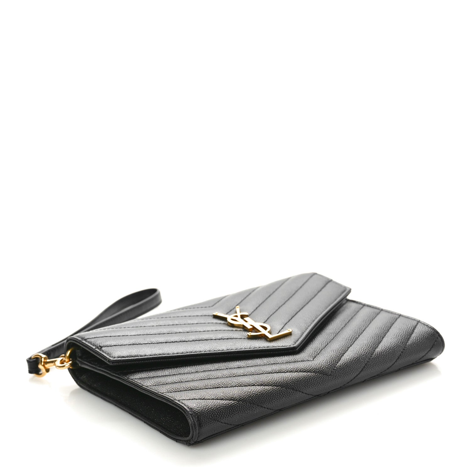 Saint Laurent Grain De Poudre Matelasse Chevron Monogram Envelope Clutch Black 4 of 10