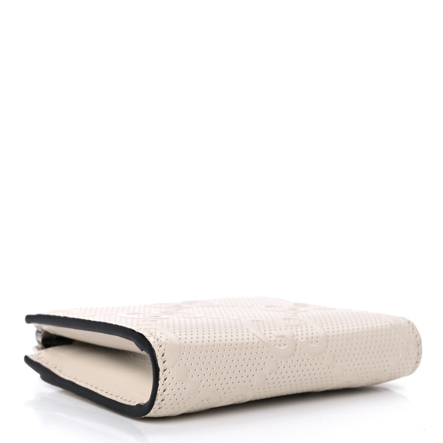 Calfskin GG Tennis Embossed Zip Around Card Case Wallet Mystic White