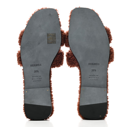 Hermes Woolskin Oran Sandals 38.5 Cognac 5 of 8