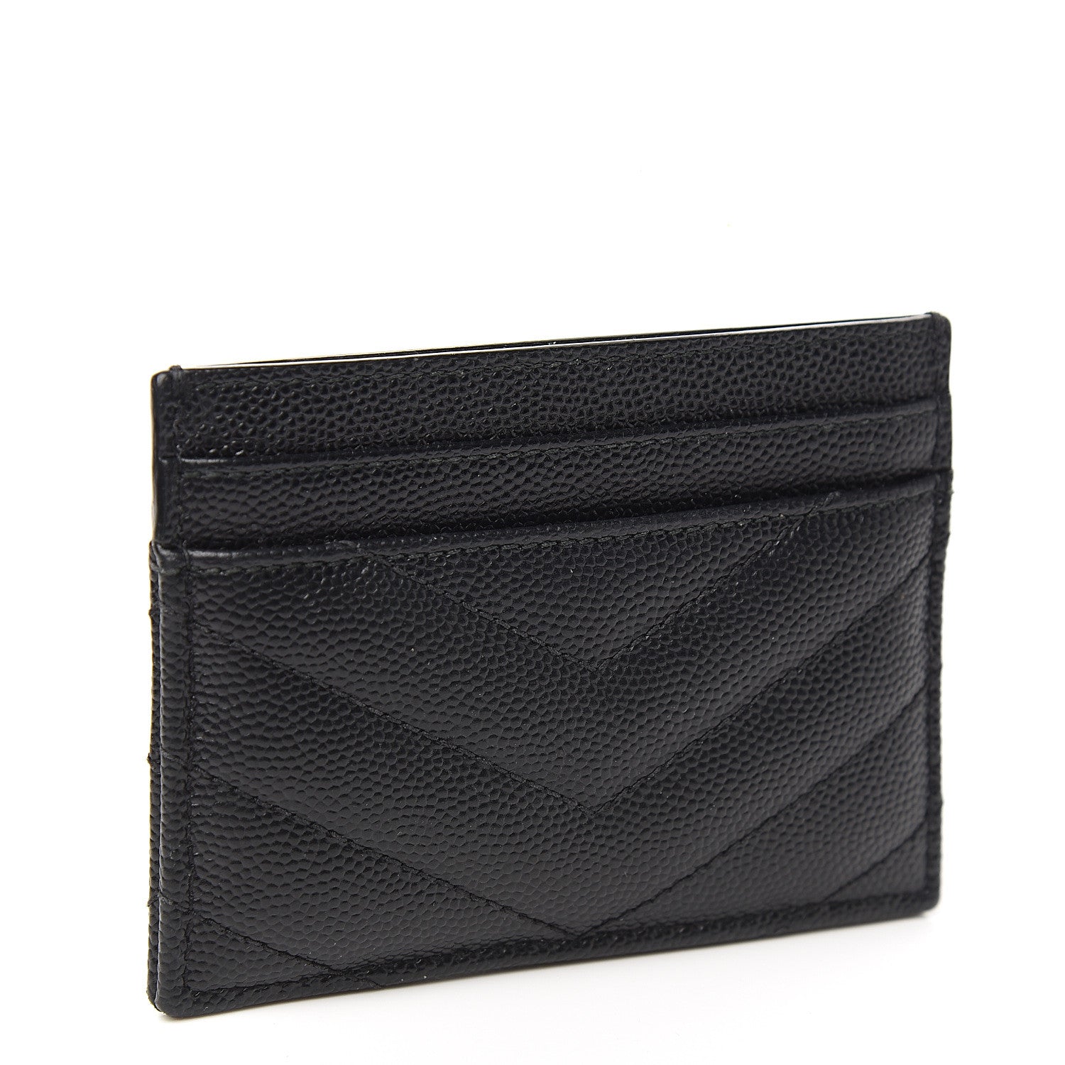 Saint Laurent Grain De Poudre Matelasse Chevron Monogram Credit Card Case Black 2 of 8