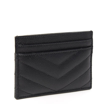 Saint Laurent Grain De Poudre Matelasse Chevron Monogram Credit Card Case Black 2 of 8