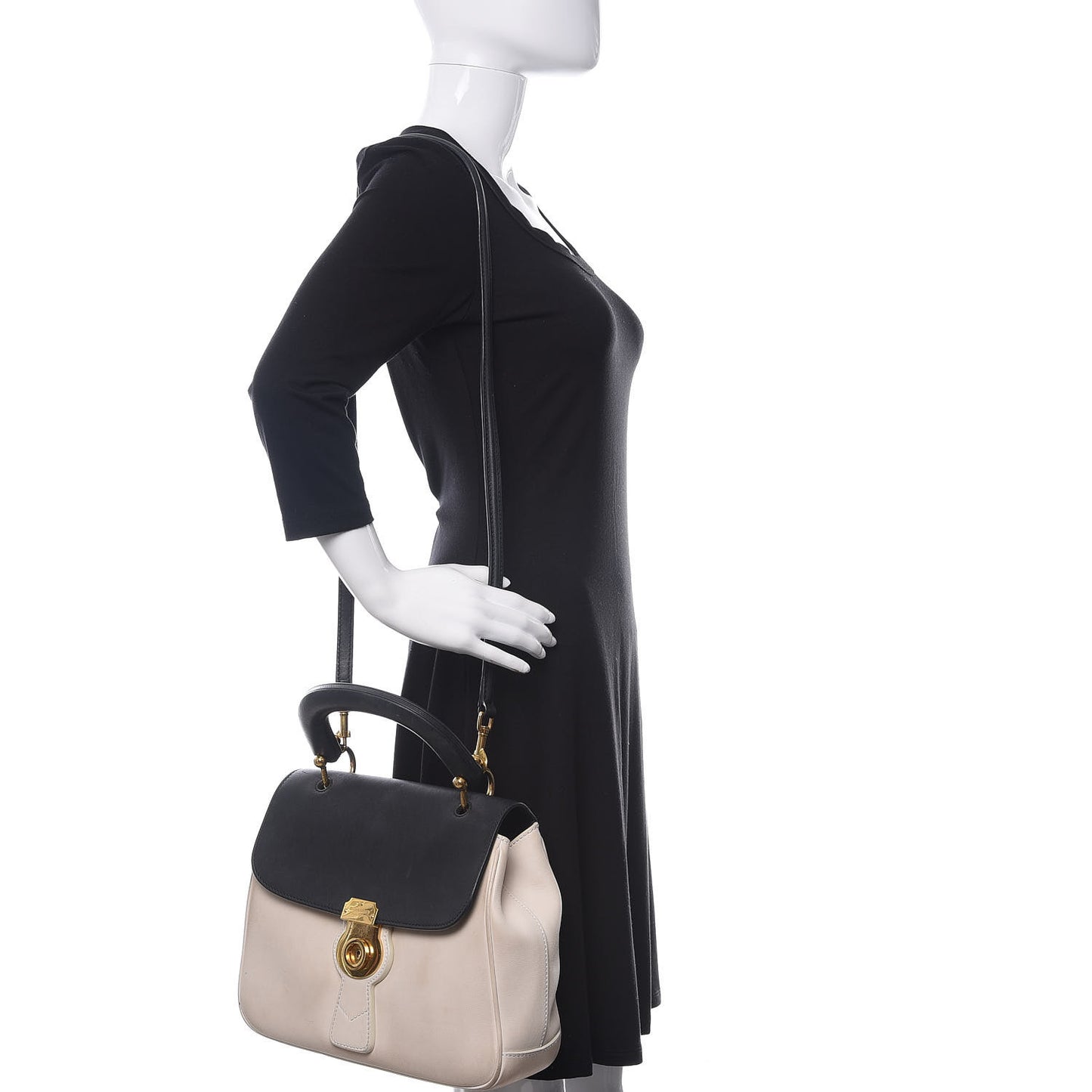 Trench Calfskin Medium DK88 Top Handle Bag Ivory Navy