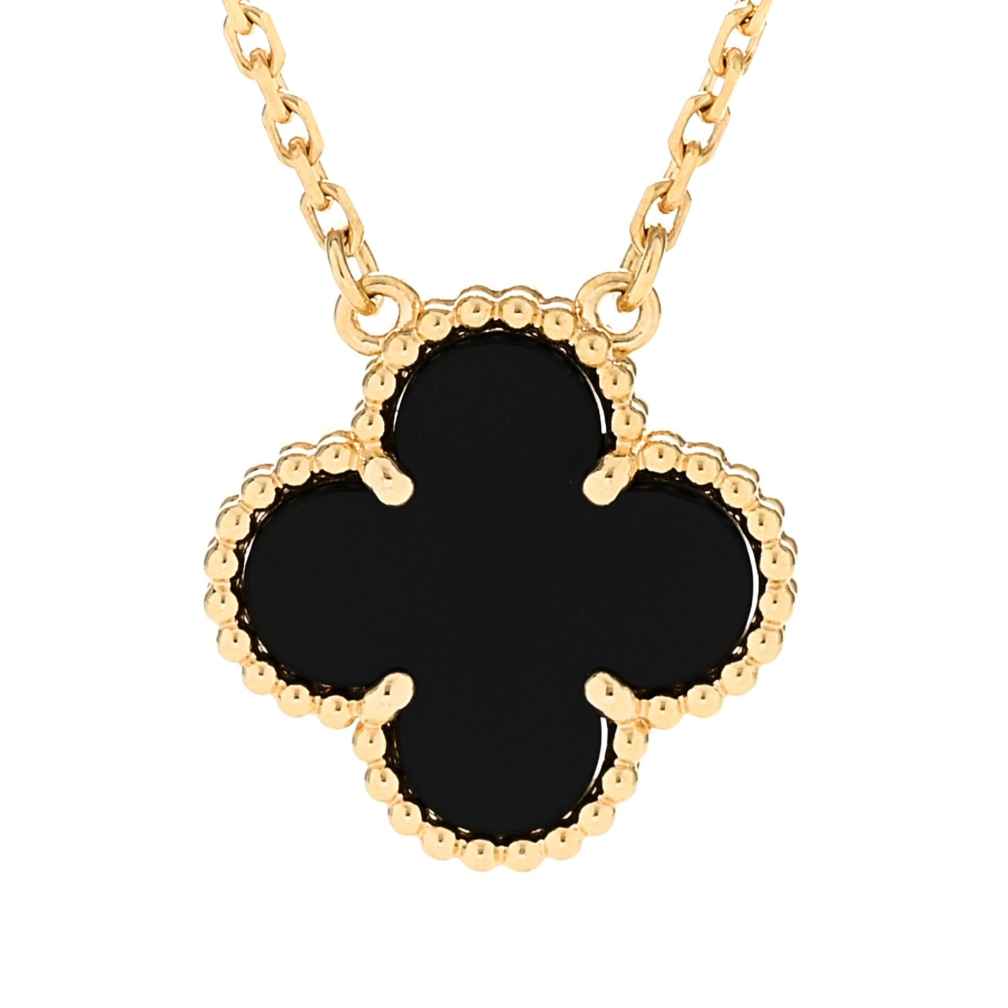 18K Yellow Gold Black Onyx Vintage Alhambra Pendant Necklace