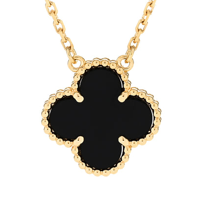 Van Cleef & Arpels 18K Yellow Gold Black Onyx Vintage Alhambra Pendant Necklace 4 of 7