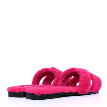 Hermes Woolskin Oran Sandals 37 Rose Fuchsia 3 of 4