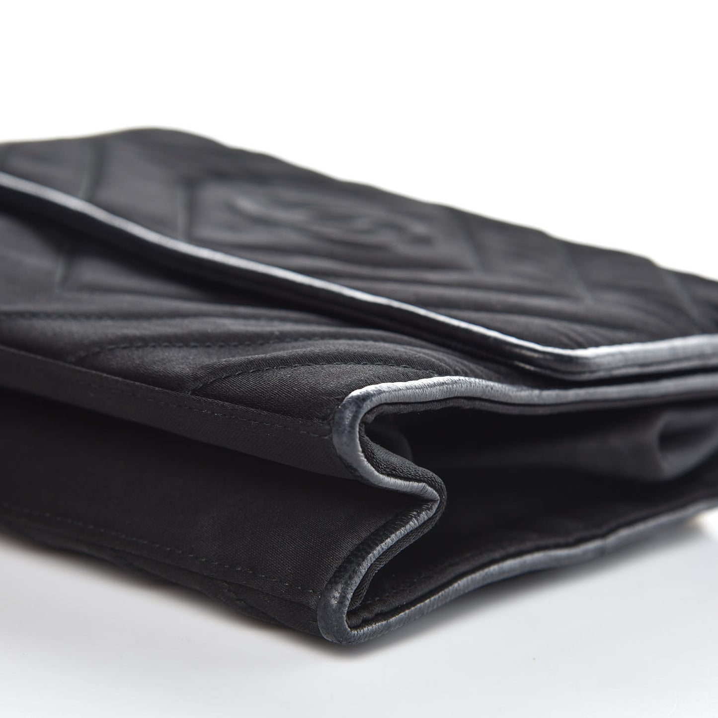 Satin Chevron Quilted Pearl Mini Square Flap Black