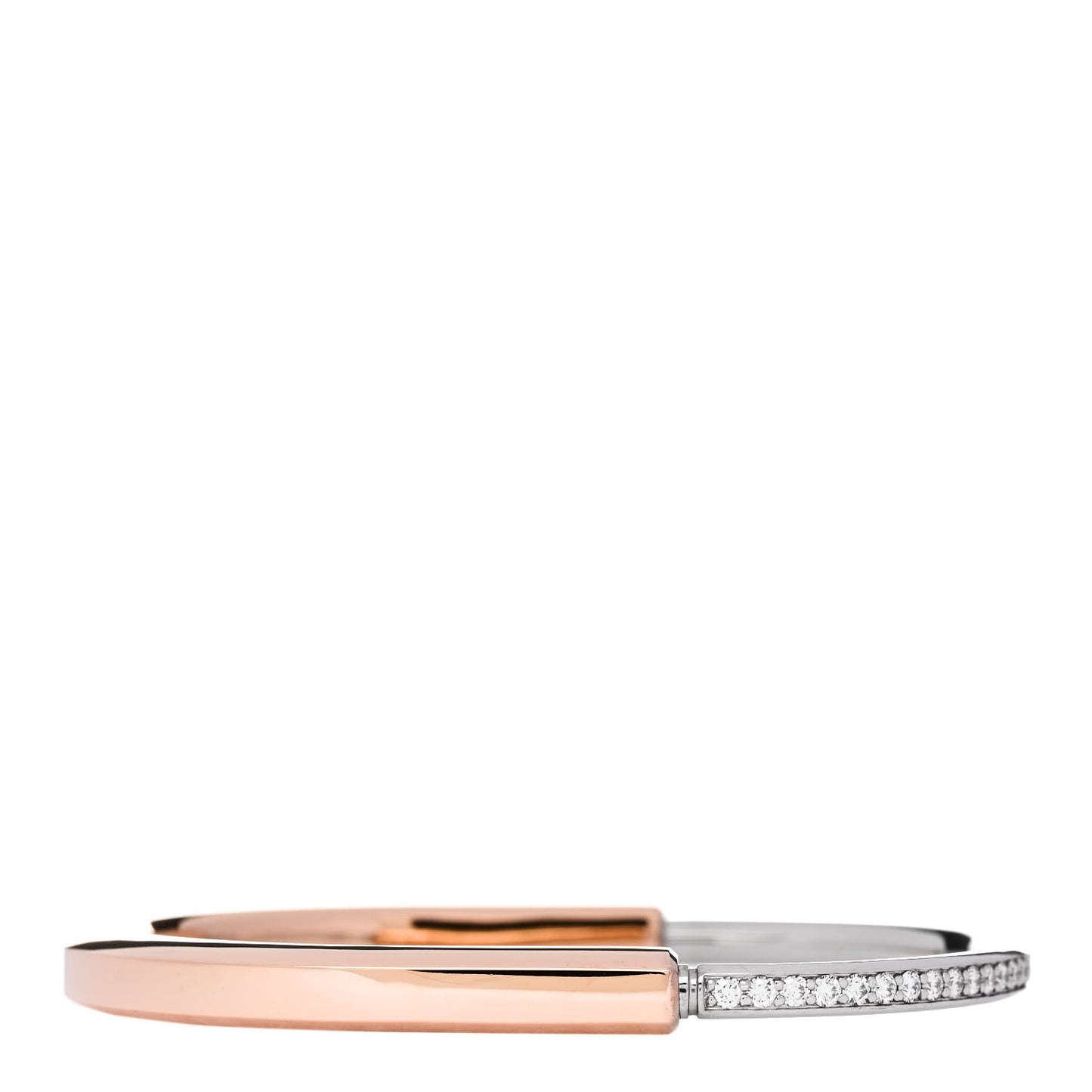 18K Rose White Gold Diamond Tiffany Lock Half Pave Bangle Bracelet
