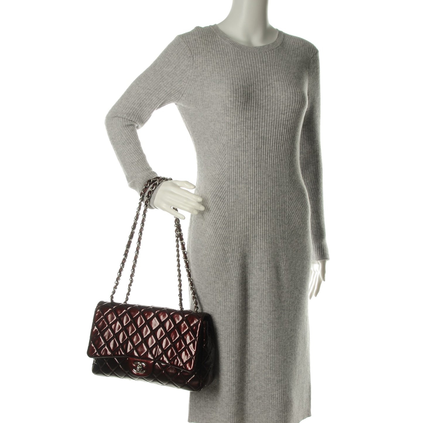 Patent Quilted Jumbo Single Flap Bordeaux