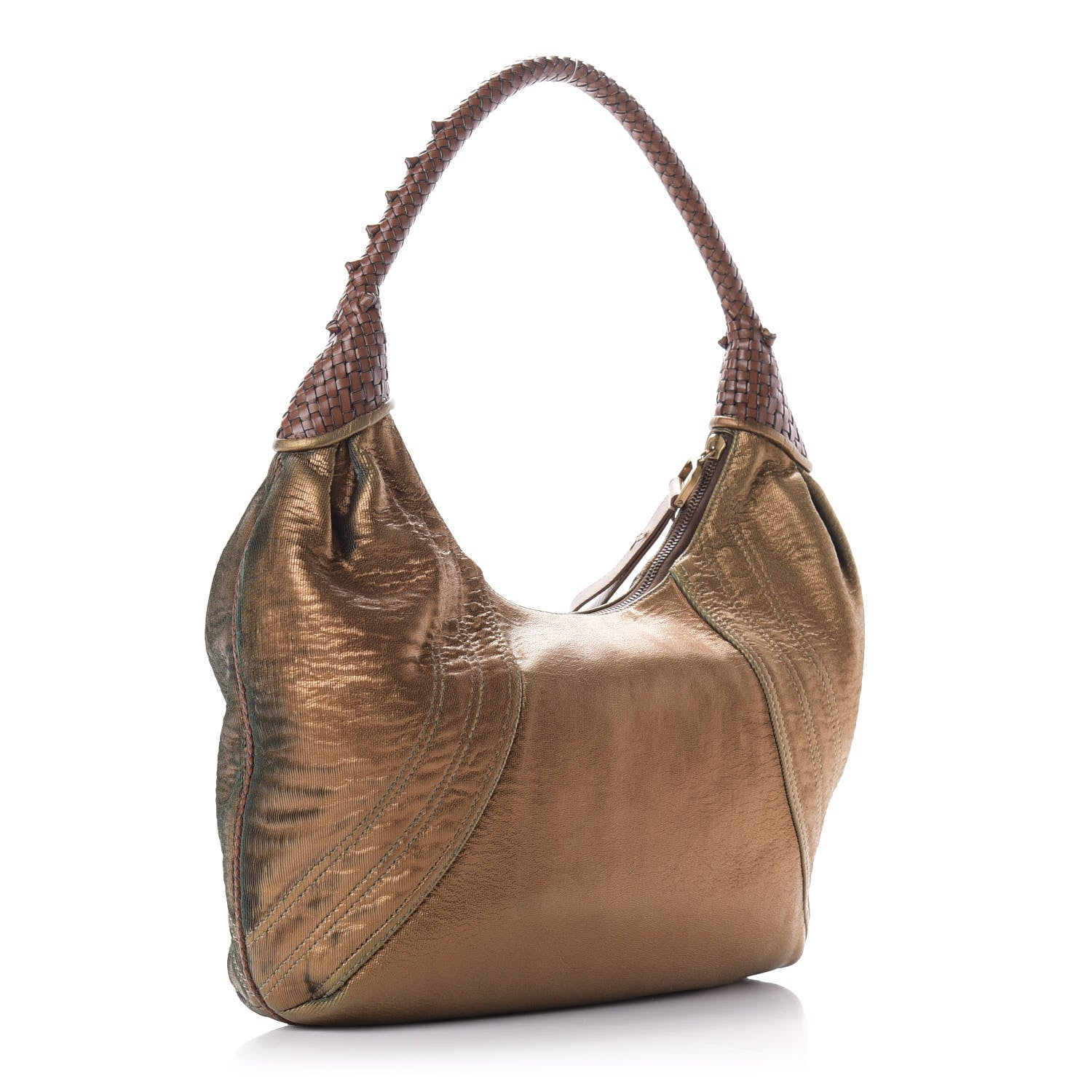 Fendi Nappa Fortuny Hologram Spy Hobo Bag Tobacco Oro Ambrato 3 of 14