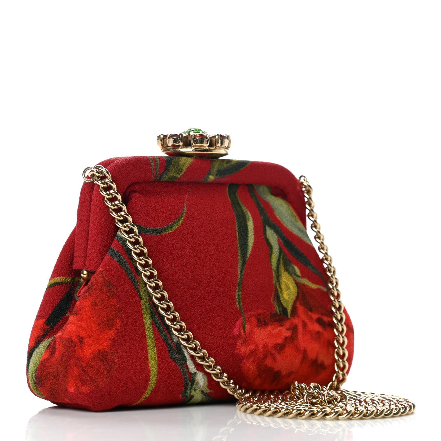 Fabric Printed Crystal Kiss Lock Chain Crossbody Red