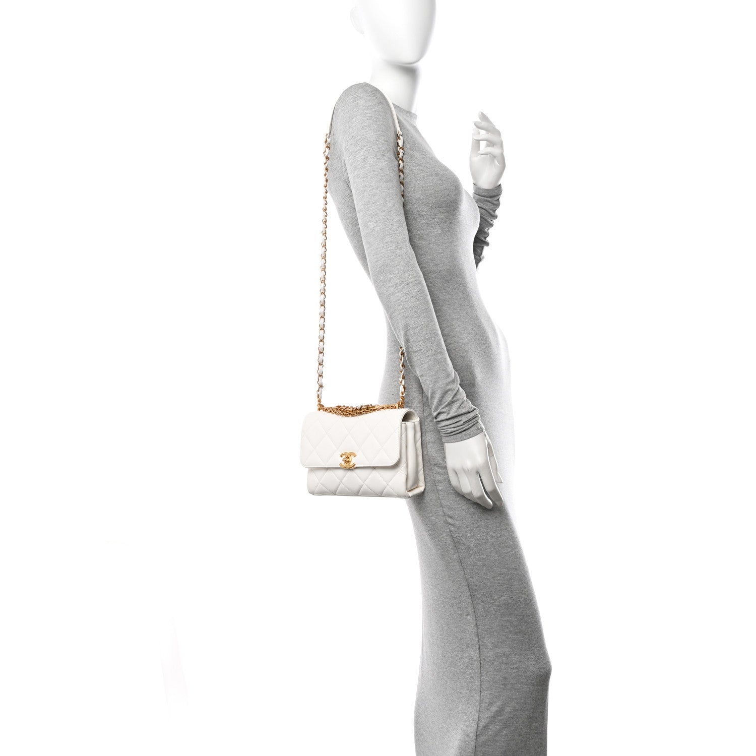 Chanel Lambskin Quilted Small CC Crystal Logo Chain Flap White 2 of 10