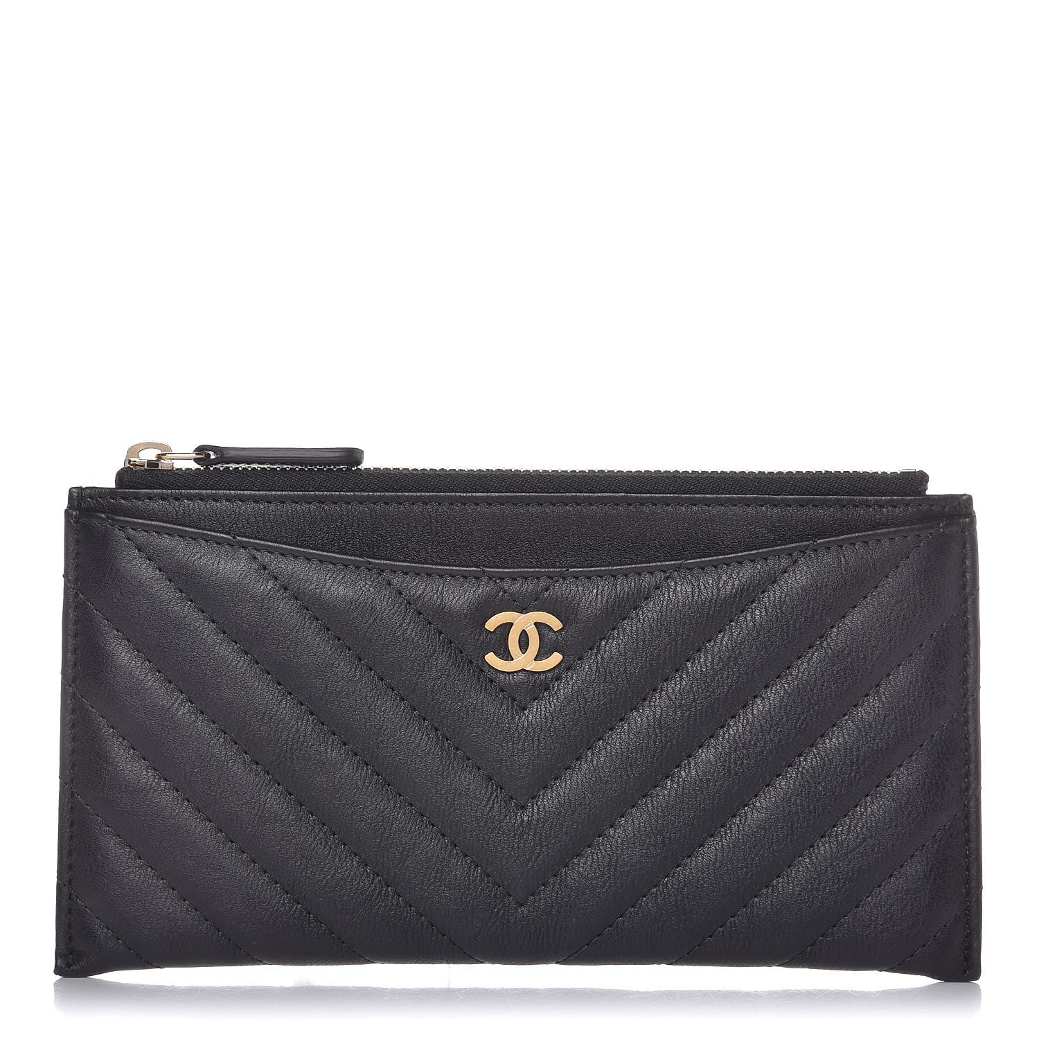 Chanel Calfskin Chevron Quilted Classic Zip Pouch Black 1 of 8