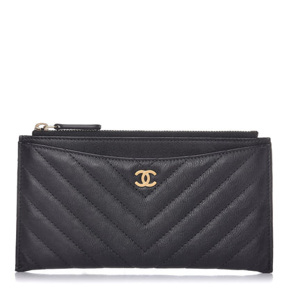 Chanel Calfskin Chevron Quilted Classic Zip Pouch Black 1 of 8