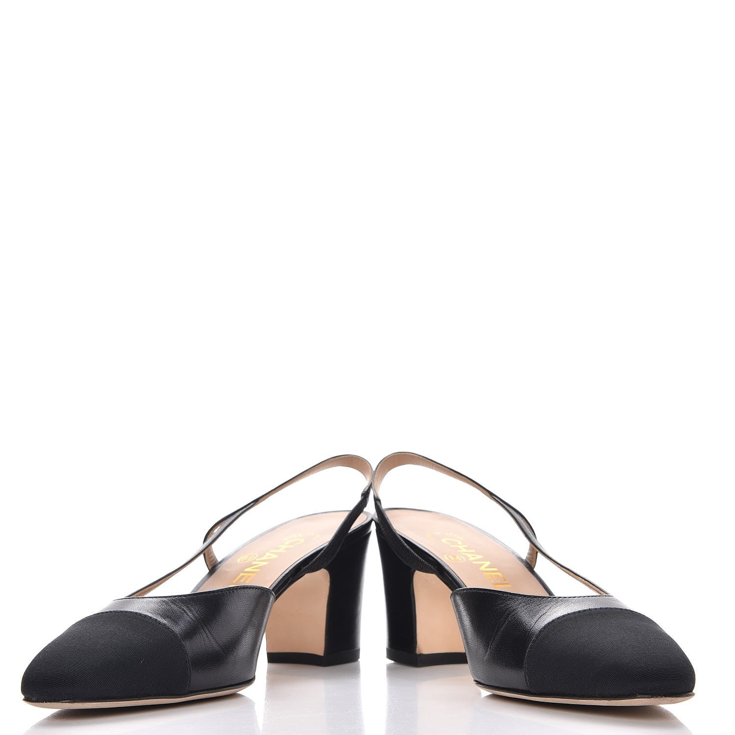 Chanel Lambskin Grosgrain Cap Toe CC Slingback Pumps 37.5 Black 5 of 11