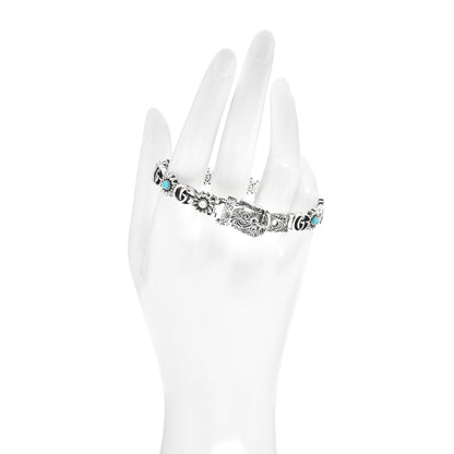 Gucci Sterling Silver Blue Topaz Mother of Pearl Turquoise Resin Double G Flower Bracelet 2 of 4