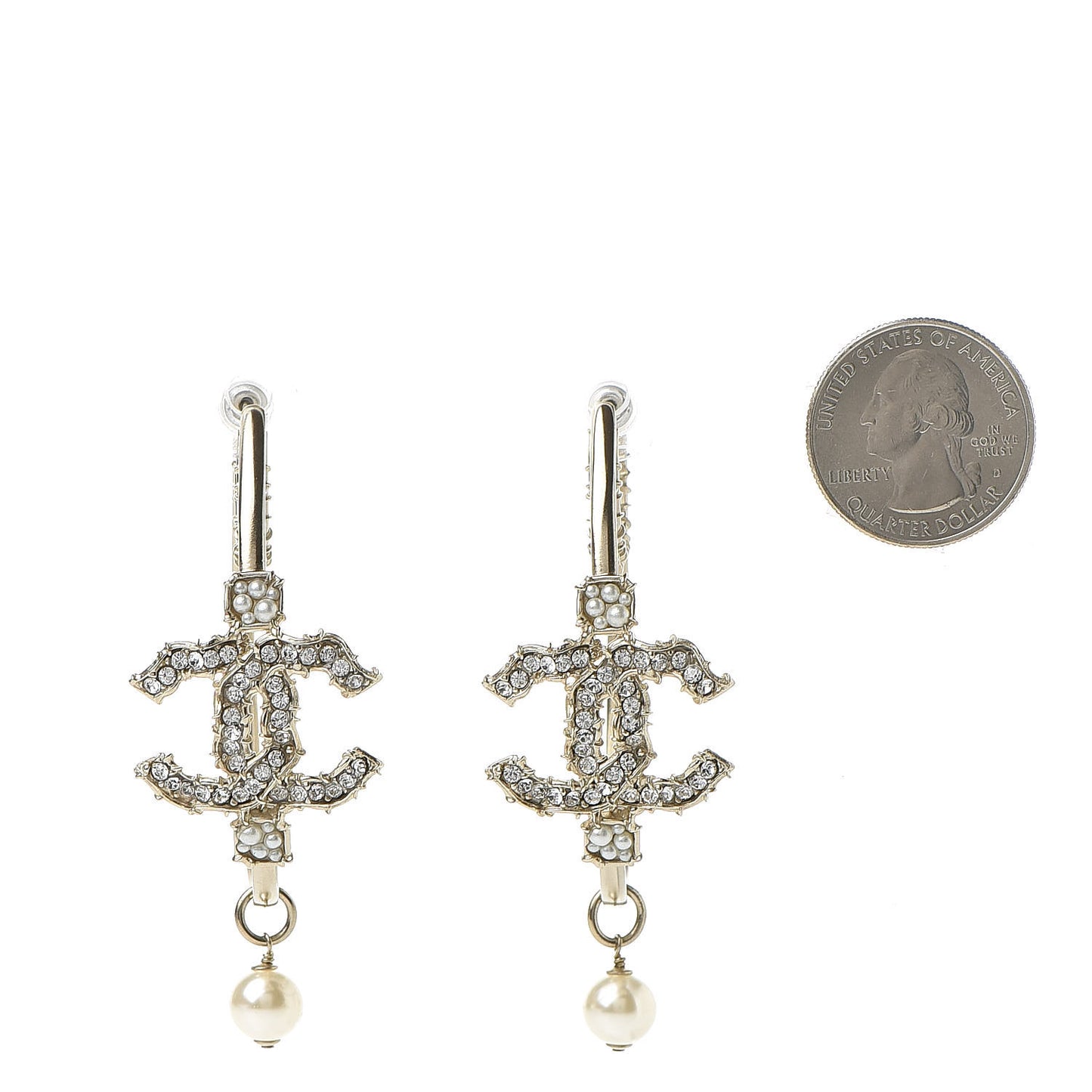 Crystal CC Camellia Express CC Drop Hoop Earrings Gold