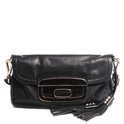 Prada Lambskin Tessuto Nylon Tassel Shoulder Bag Black 1 of 10