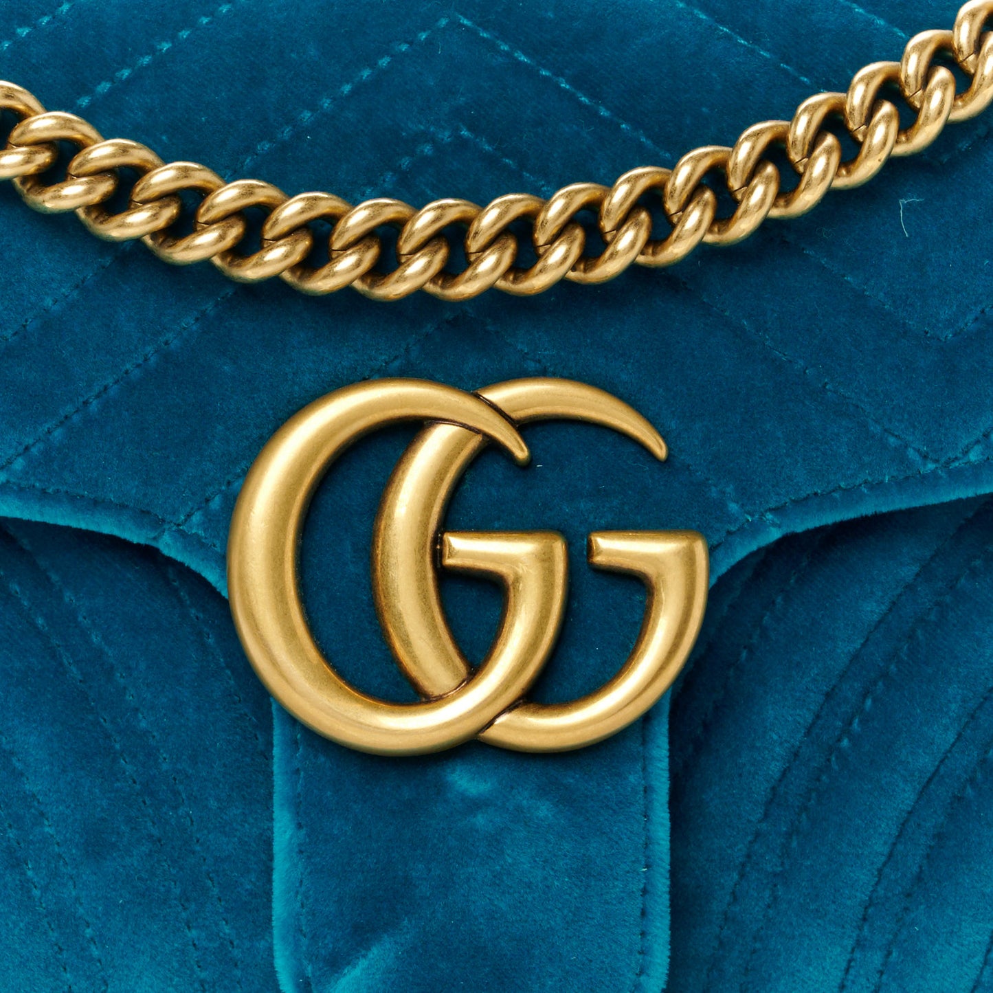 Velvet Matelasse Small GG Marmont Shoulder Bag Pavone Cyan
