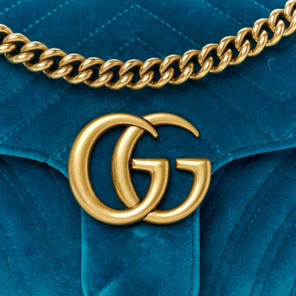 Gucci Velvet Matelasse Small GG Marmont Shoulder Bag Pavone Cyan 8 of 10