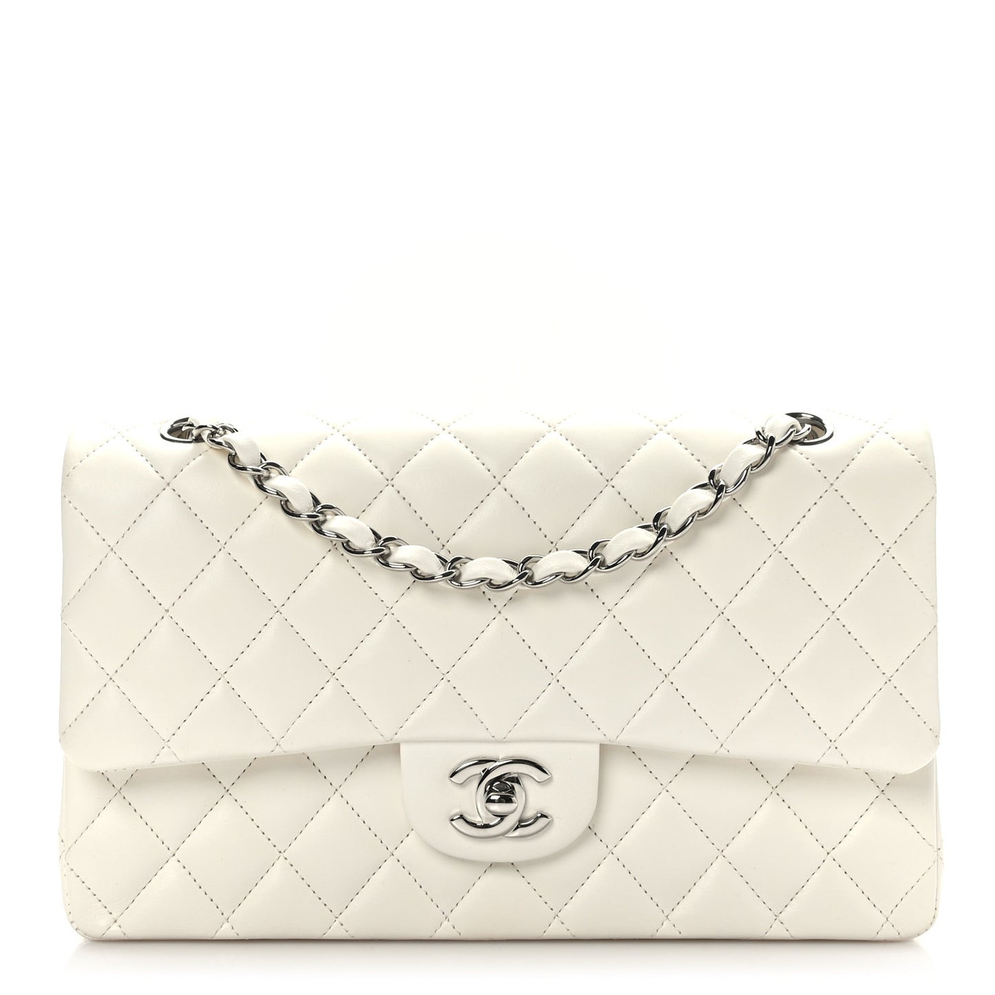 Lambskin Quilted Medium Double Flap White