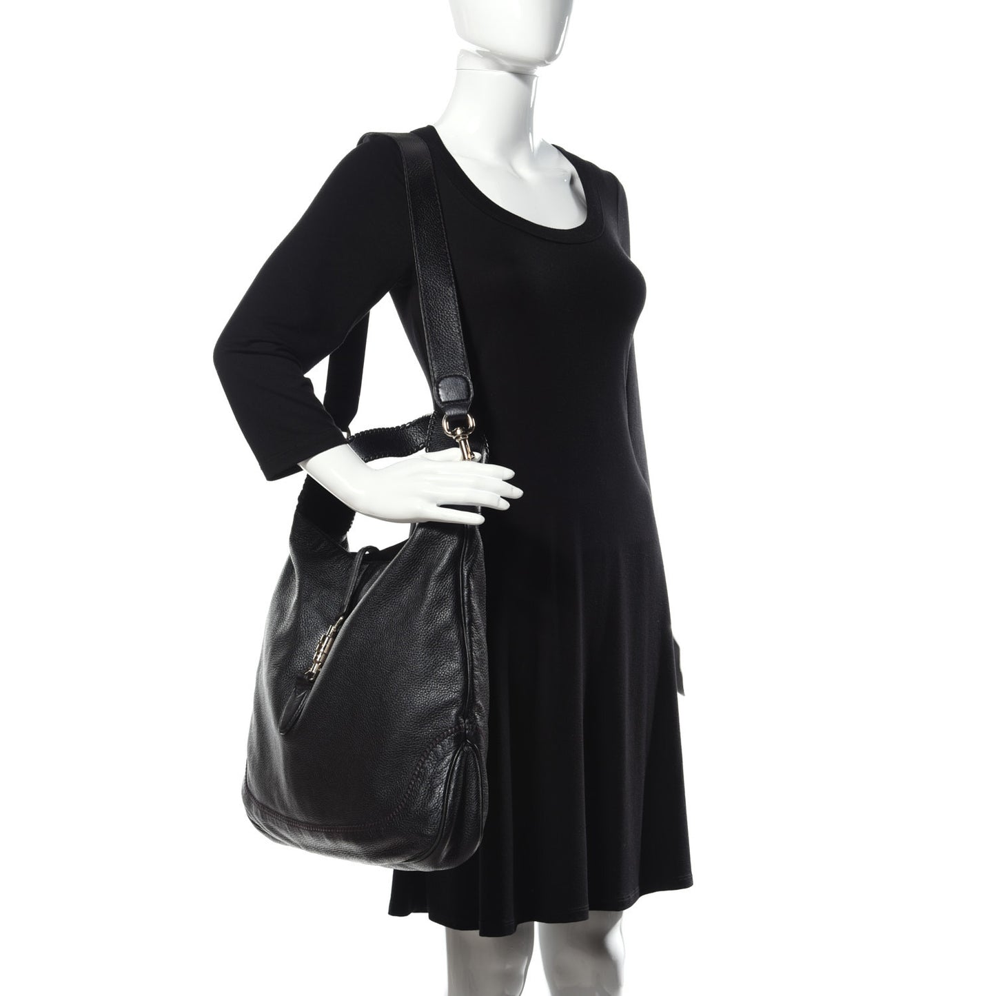 Pebbled Calfskin Large New Jackie Shoulder Bag Black