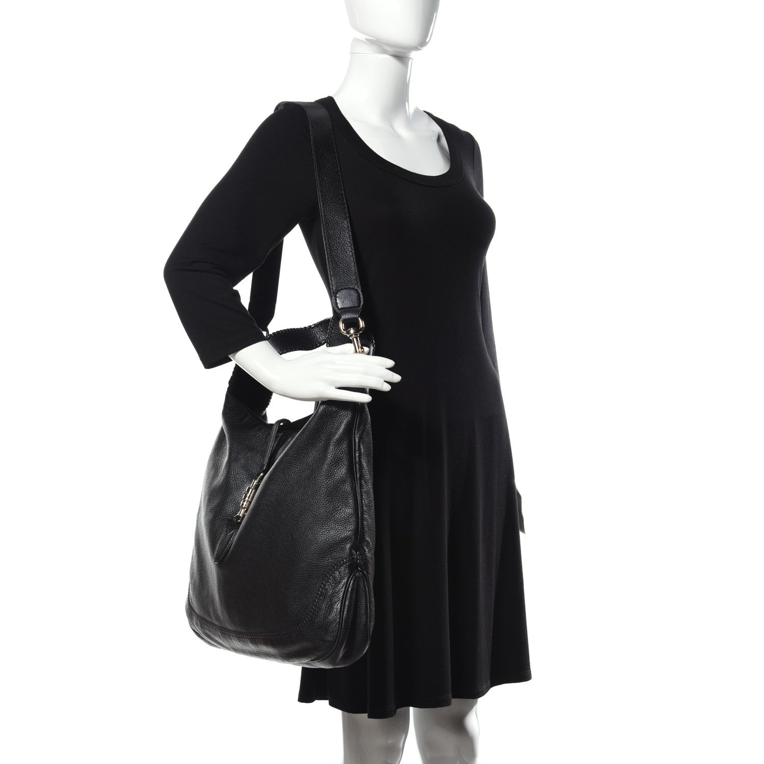 Gucci Pebbled Calfskin Large New Jackie Shoulder Bag Black 2 of 9