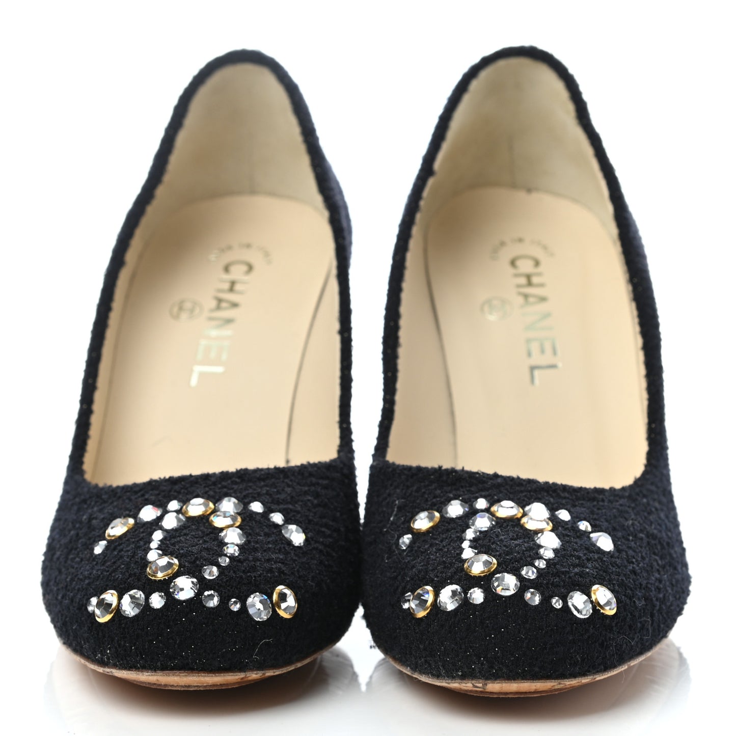 Tweed Crystal Cork CC Pumps 37.5 Black