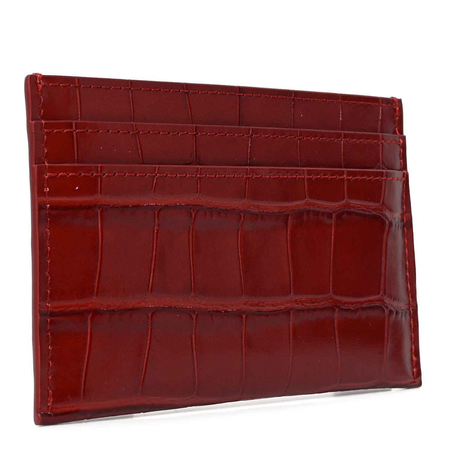 Chanel Calfskin Crocodile Embossed Crococo Card Holder Burgundy 3 of 8