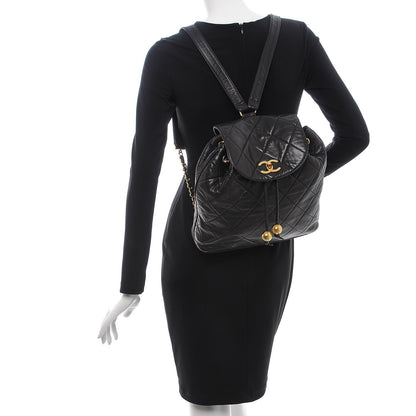 Chanel Lambskin Quilted Drawstring Backpack Black 2 of 10