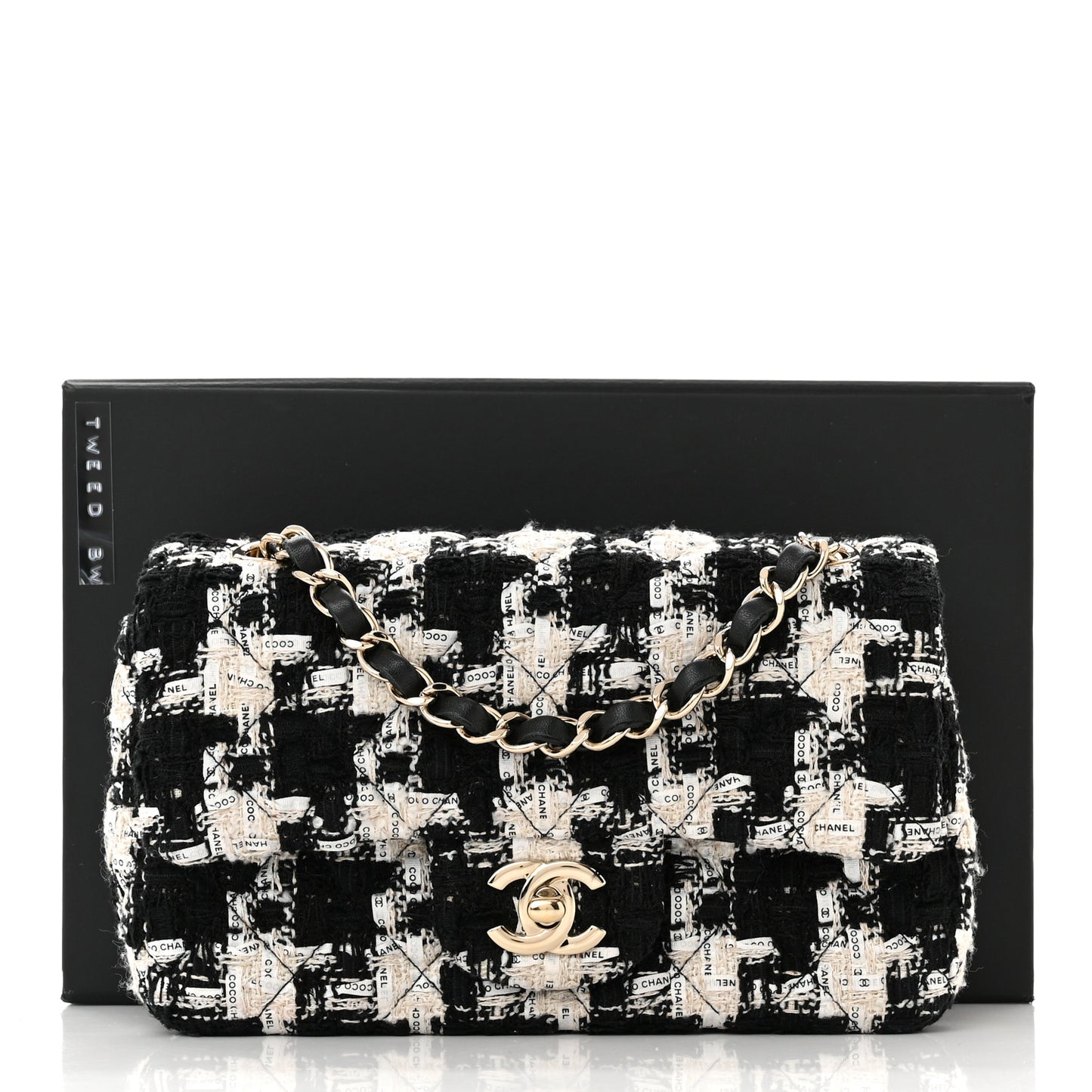 Tweed Quilted Mini Rectangular Flap Black Ecru White