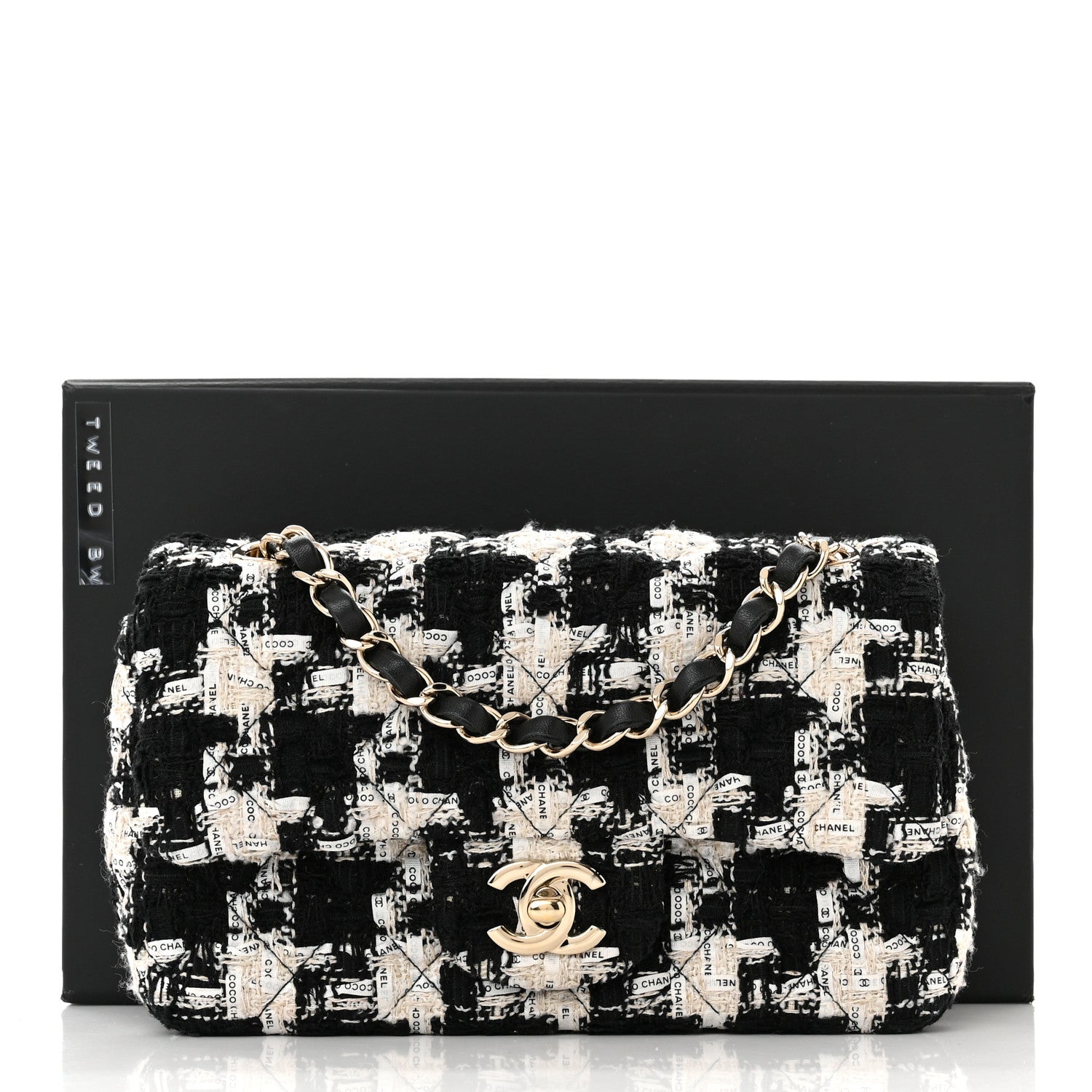 Chanel Tweed Quilted Mini Rectangular Flap Black Ecru White 11 of 11