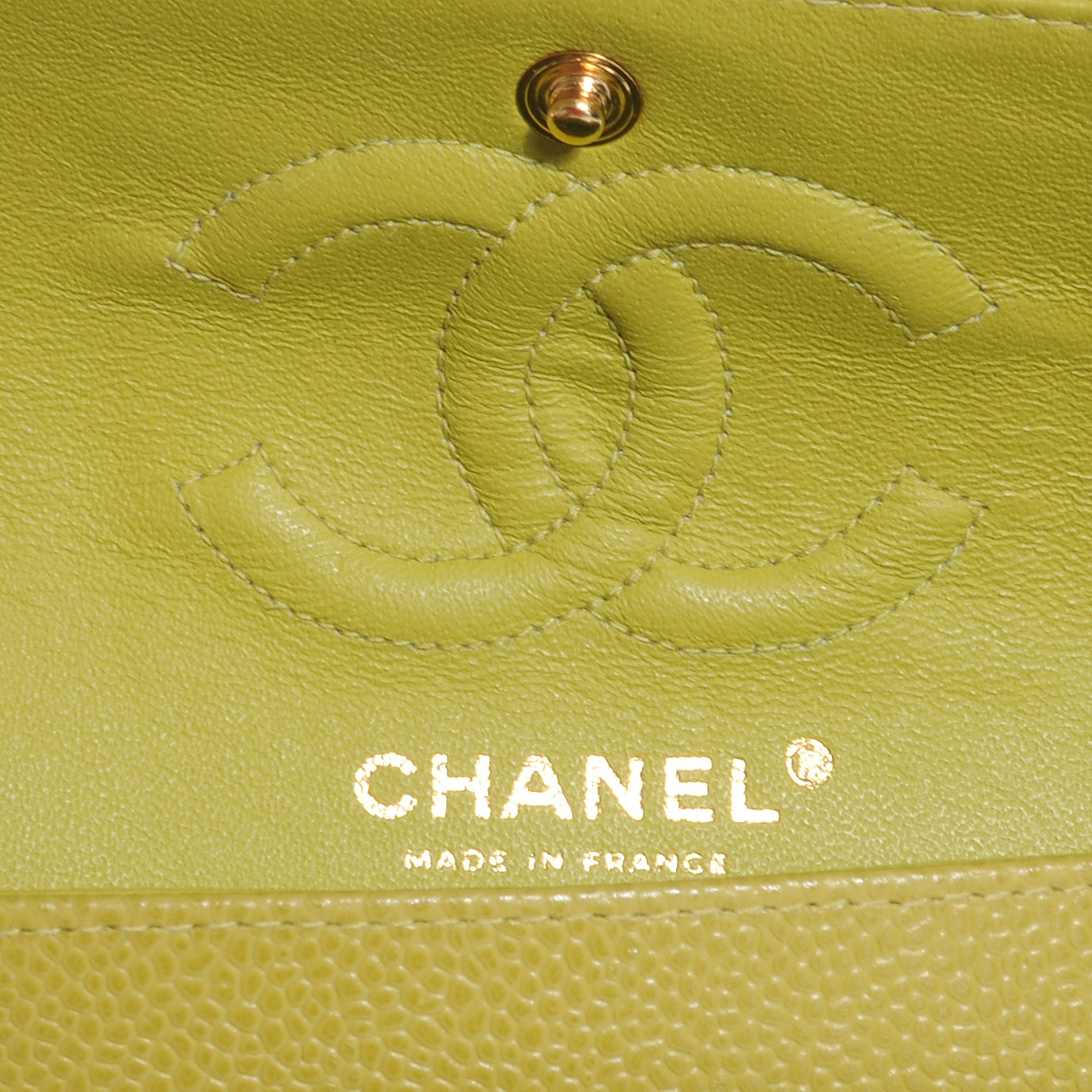Caviar Quilted Small Double Flap Chartreuse