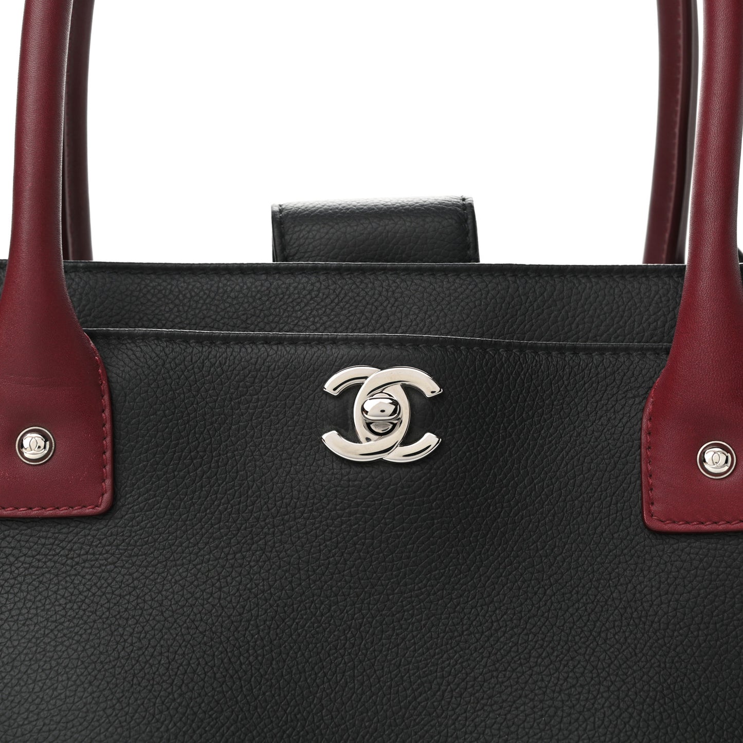Calfskin Cerf Executive Shopper Tote Burgundy Black