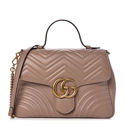 Gucci Calfskin Matelasse Medium GG Marmont Top Handle Shoulder Bag Porcelain Rose 1 of 16