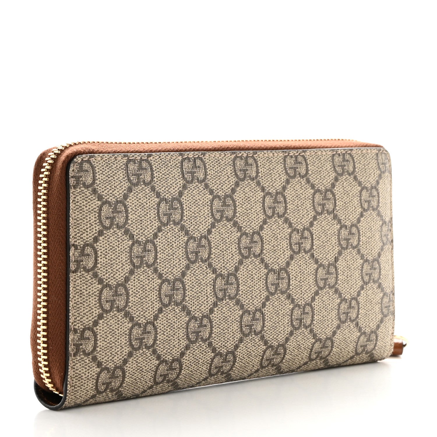 Gucci GG Supreme Monogram Cuoio Toscano Zip Around Wallet Beige Ebony Cuir 3 of 8