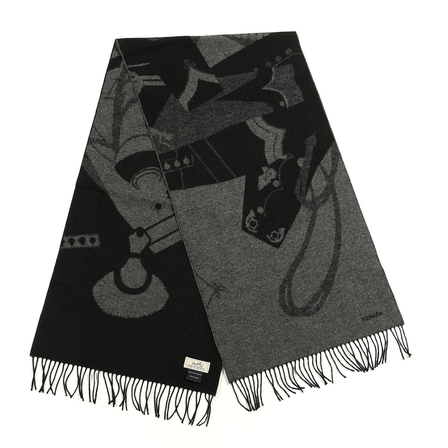 Cashmere Fringe Stole Black Gris Flanelle